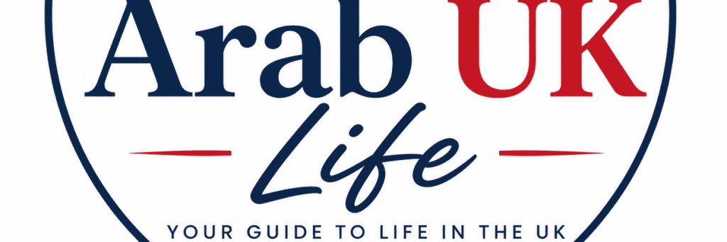 Arab UK Life logo featuring Big Ben and Union Jack for UK-based Arab community.