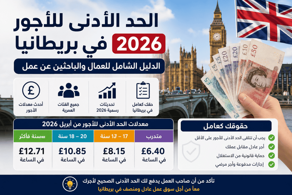 الحد الأدنى للأجور في بريطانيا 2026 ومعدلات الأجور الرسمية للعمال في المملكة المتحدة