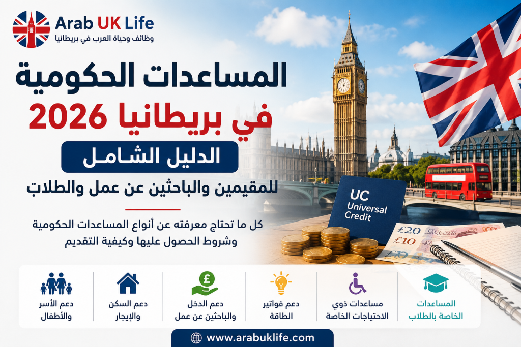 المساعدات الحكومية في بريطانيا 2026 للمقيمين والباحثين عن عمل والطلاب مع معالم لندن وبرامج الدعم المالي في المملكة المتحدة