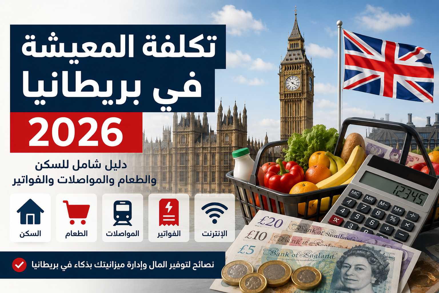 تكلفة المعيشة في بريطانيا 2026: دليل شامل للسكن والطعام والمواصلات والفواتير
